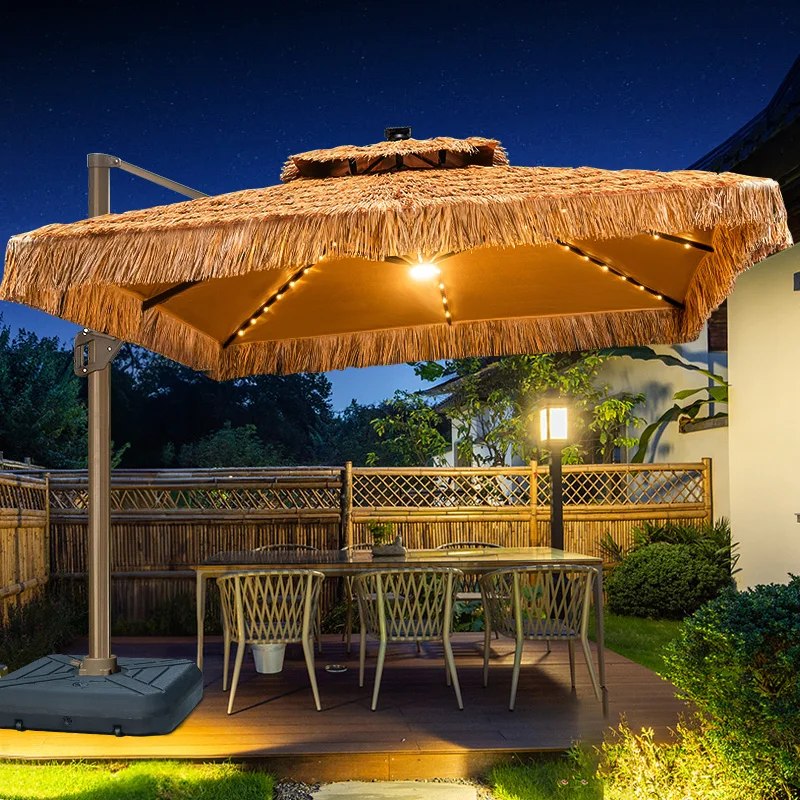 

Outdoor thatched umbrella straw parasol yard villa outdoor courtyard terrace outside the cafe grass shed umbrella