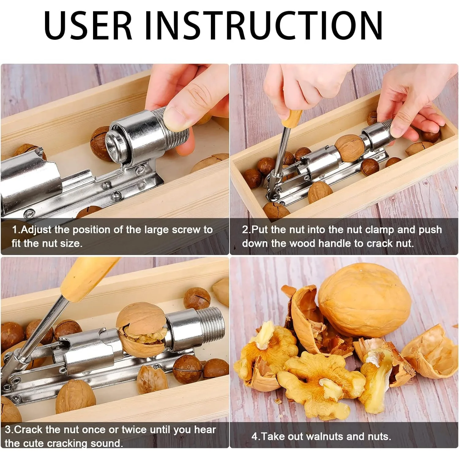 1 Set Nutcracker Heavy Duty Nut Cracker Pecan Cracker Walnut Cracker Tool with Wood Box Bowl view 5