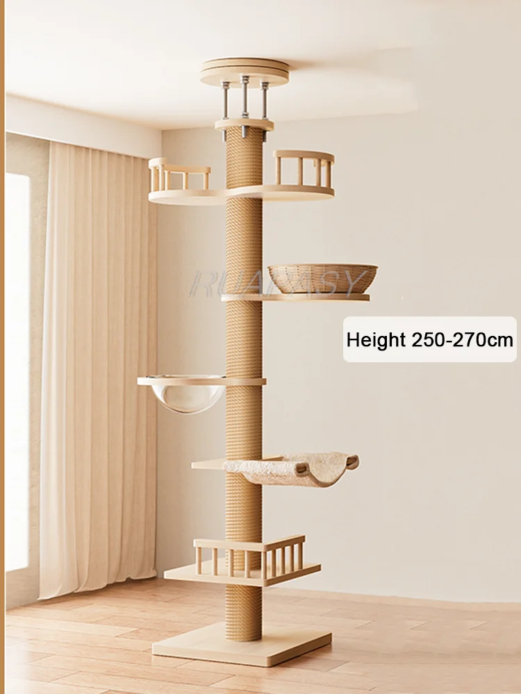 Imagem -02 - Piso ao Teto Cat Tower com Altura Ajustável Escalada Multi-nível Cat Tree Activity Center Cozy Hammock Pet Shelf