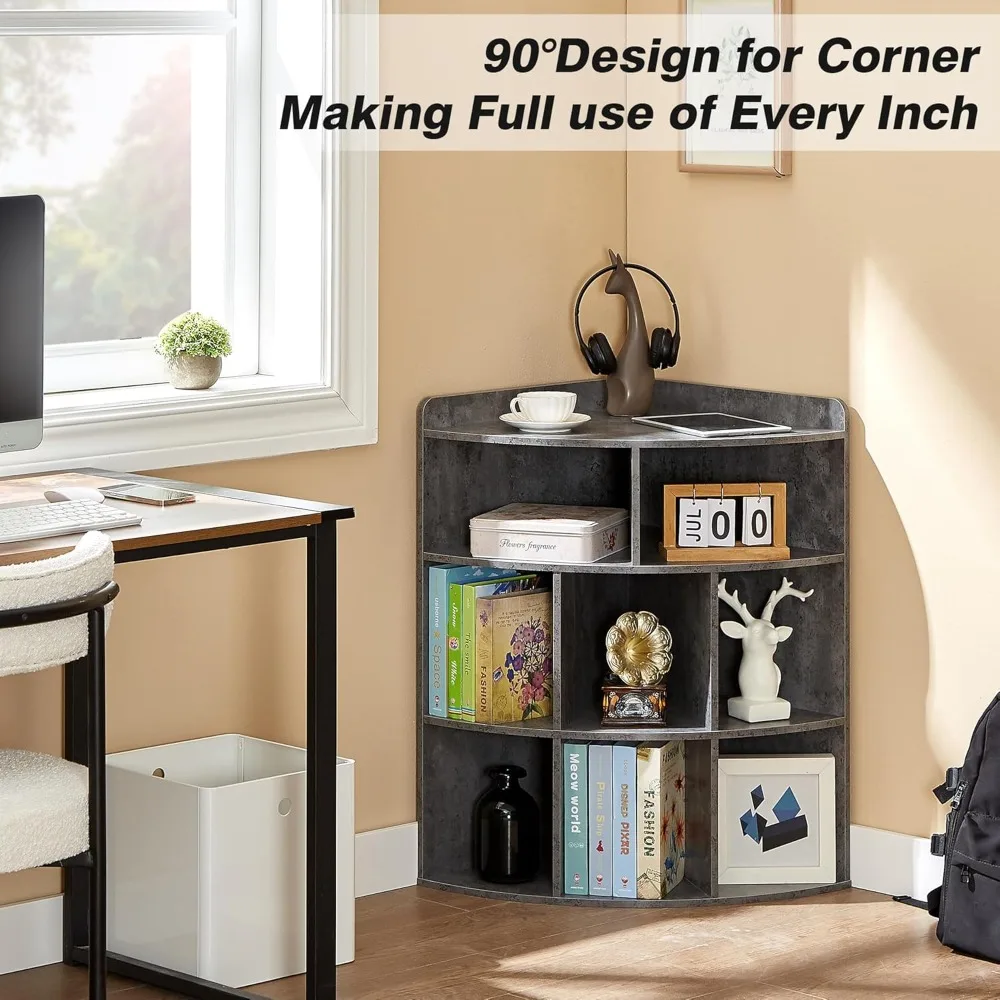 Corner table with 3-tier corner cabinet, wooden cube storage shelves with 8 cabinets, suitable for bedroom, living room