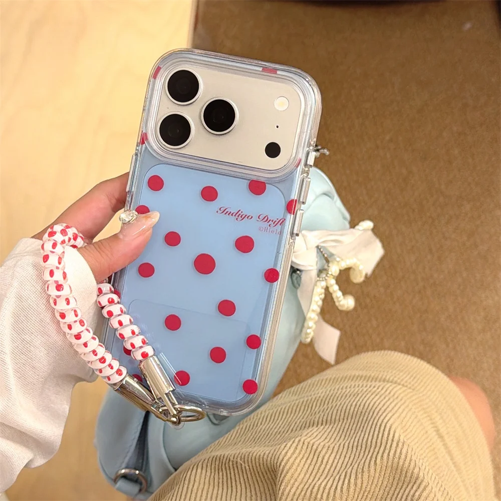 Fashion Kawaii Korea Ins Red polka dots Phone Case For iPhone 18 Pro max 17 16 15 14 13 Cases Protective Cover Cute with Chain