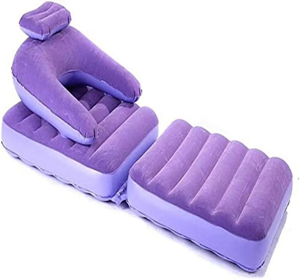 PVC Inflatable Folding Portable Sofa Chair Multi-functional Lazy Flocking Single Size Air Bed Mattress RV Purple Color