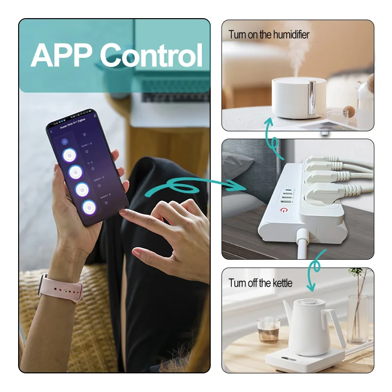 Smart Power Strip Zigbee 3.0 16A PD20W Fast ChargingSmart Multiple Socket Wall Mounted Timer Voice Control and Remote Control