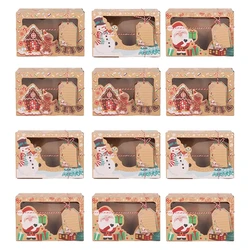 Christmas Candy Cookies Boxes Kraft Paper Gift Box Food Bakery Treat Boxes with Clear Window Navidad decor Xmas Gift Bag Noel