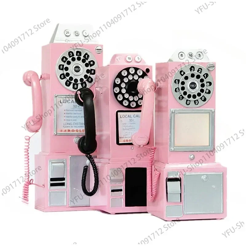 Retro pink telephone wall pendant radio model ornament Internet celebrity store decoration store