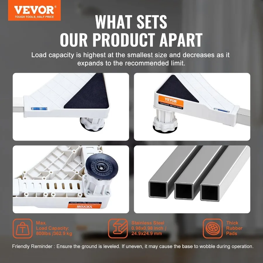 YNWMP01 Mini Fridge Stand w 4 Strong Feet Adjustable Washing Machine Refrigerator Riser MultiFunctional Universal Base Washer