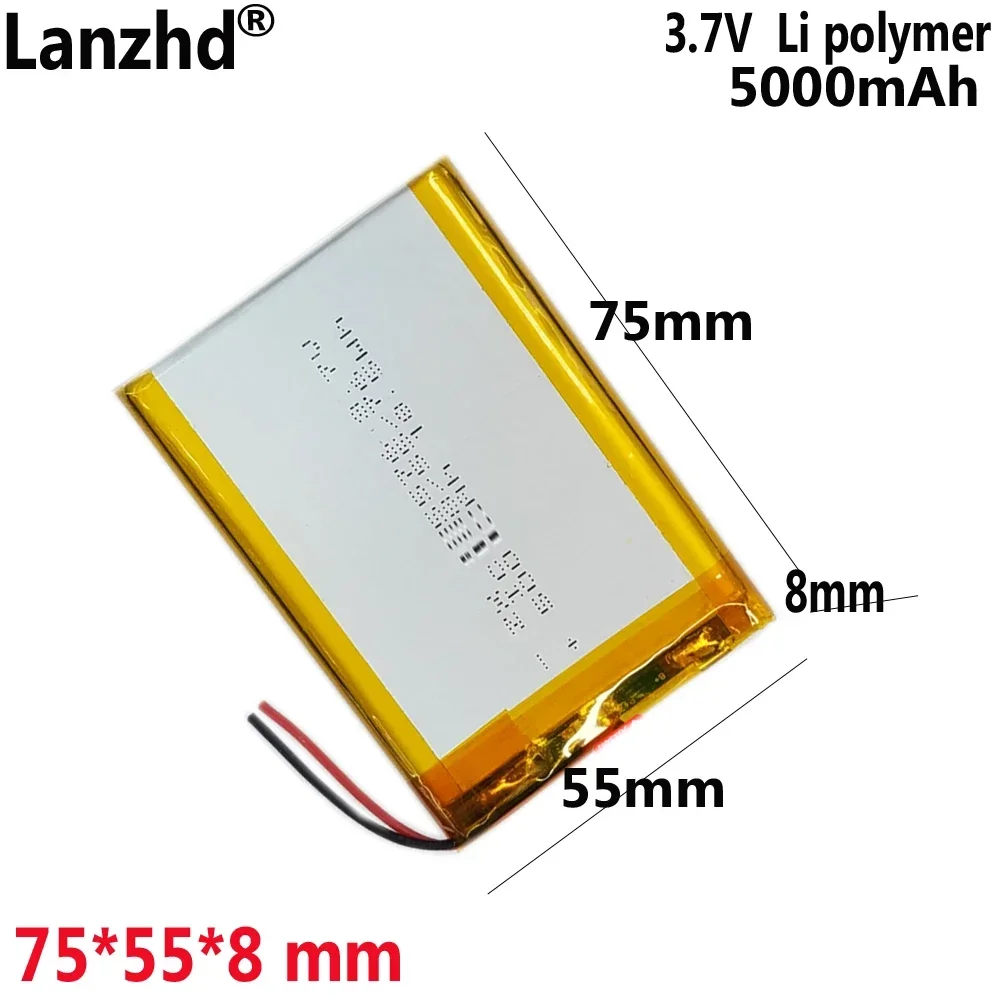 

3.7V 5000mAh Lipo Polymer Battery 805575 For mobile power GPS navigation Bluetooth speaker battery 705575 755575