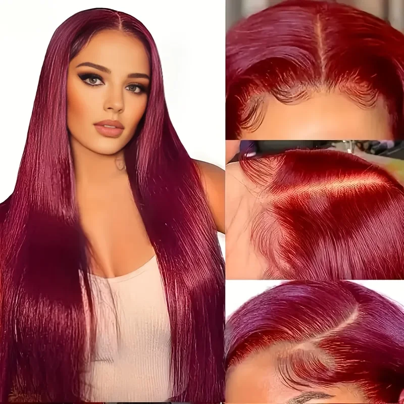 

13x4 Straight Lace Wig Burgundy 99J with 13x4 Lace Frontal Human Hair Wig for Women