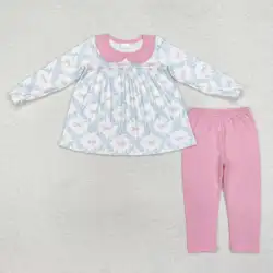 NEW rts new baby girl long sleeve trousers suit wholesale boutique bow pattern flowers leaves fall clothing