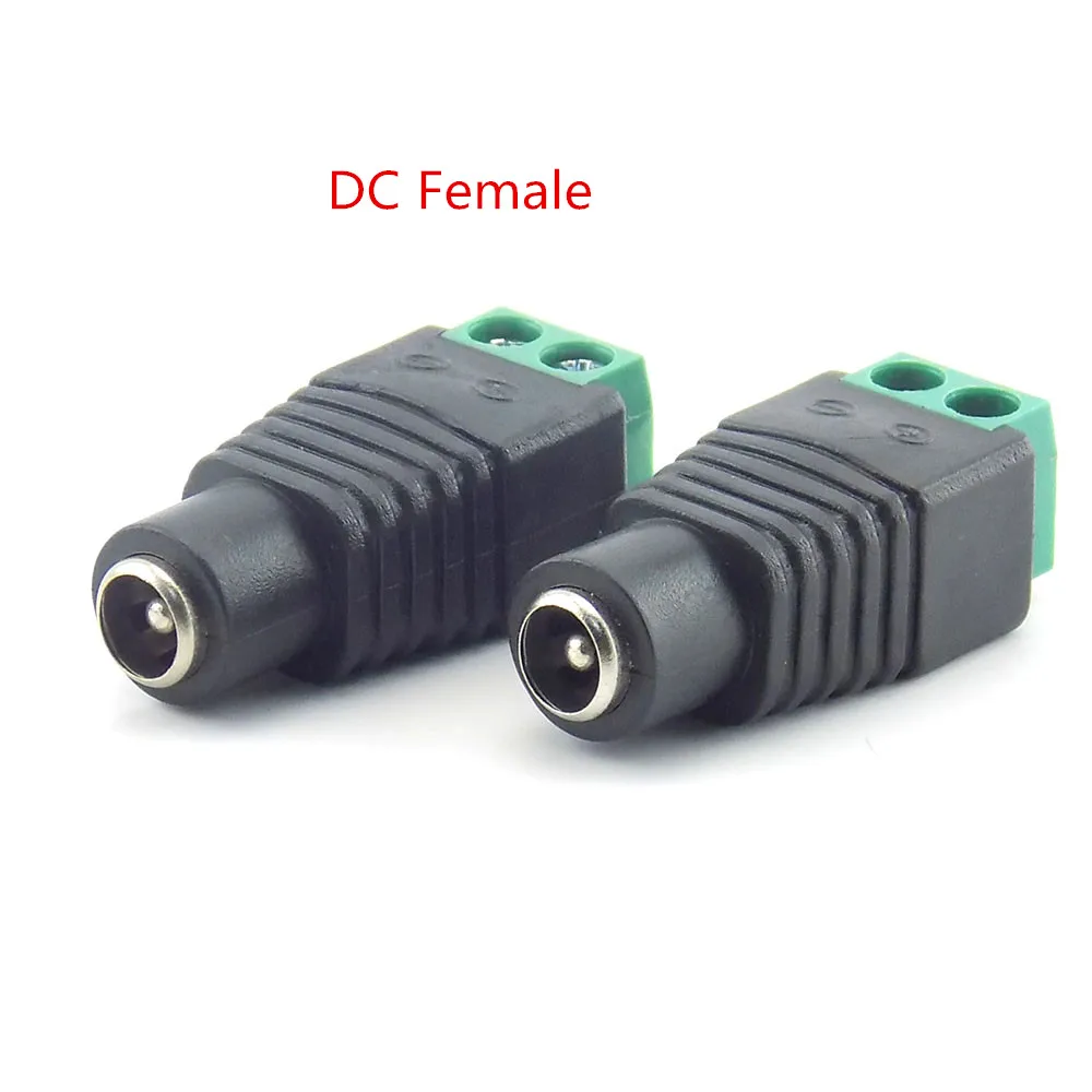 50pcs 12V BNC Connector 2.1mmx5.5mm DC Female Male Jack Plug Socket Power Supply Adapter for Led Strip Lights CCTV Camera w28