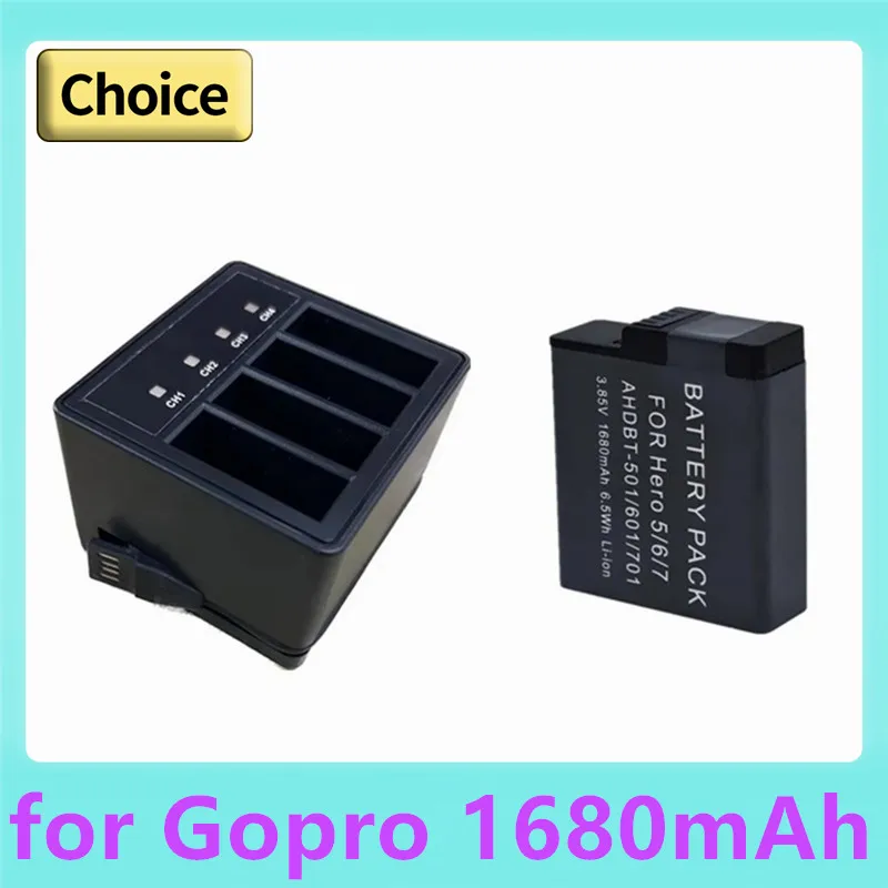 Batteria o caricabatterie da 1680mah per Gopro Hero 7 Gopro Hero 6 Gopro Hero 5 per Gopro 5 6 Gopro7 accessori per batterie per fotocamere nere