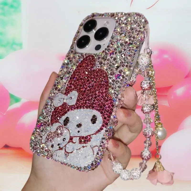 Sanrio Cartoon My Melody Iphone17 16 15 14Pro Max Rhinestone Cute Apple Iphone Case Anime Anti-Fall Protect Upscale Girls Gift