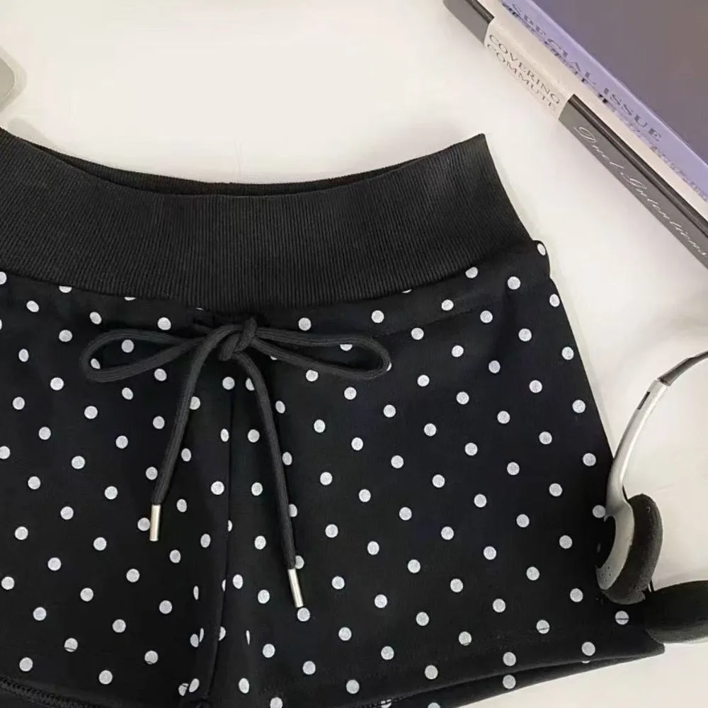 Easy Match Polka Dot Damen-Shorts mit Kordelzug an der Taille, schmale Passform, Kordelzug-Shorts, atmungsaktive Yoga-Shorts mit hoher Taille, Frühling und Sommer – Detail 5