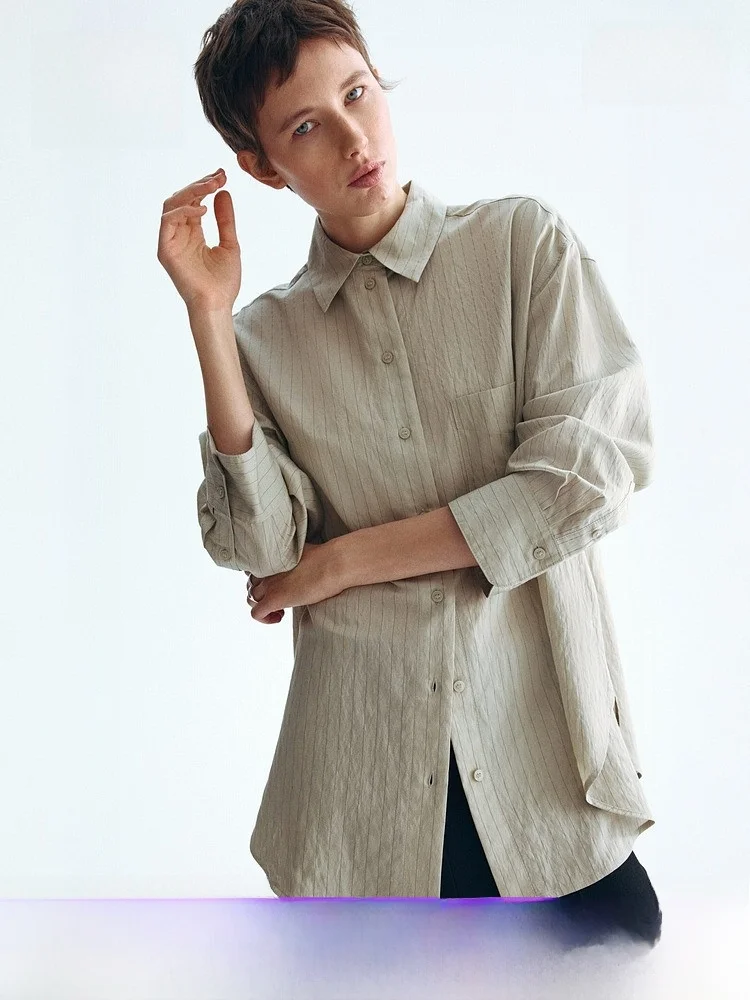 

H&M Women's Shirt Summer New Style Healing Commute High Intelligence Large Shape Shirt Casual Style Loose Fit Long Sleeve