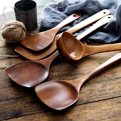 1PC Wooden Large Capacity Soup Spoon Kitchen Use Spoons To Handle High Temperature Cooking Kitchen Supplies Wooden Spoons