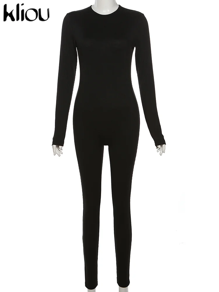 kliou Casual Basic Overalls Frauen Concise Herbst Volle Hülse O-ansatz Körper-gestaltung Insgesamt Solide Sportliche Täglichen Dame Klassische Tuch – Detail 2