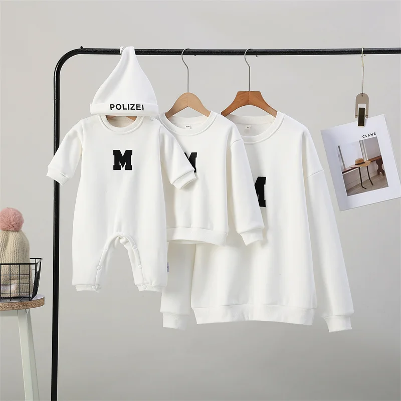 Family Matching Clothes Winter Spring Sweater Embroidery Letter M Mother Daughter Son Long-sleeved Shirt Baby Boy Girl Clothes