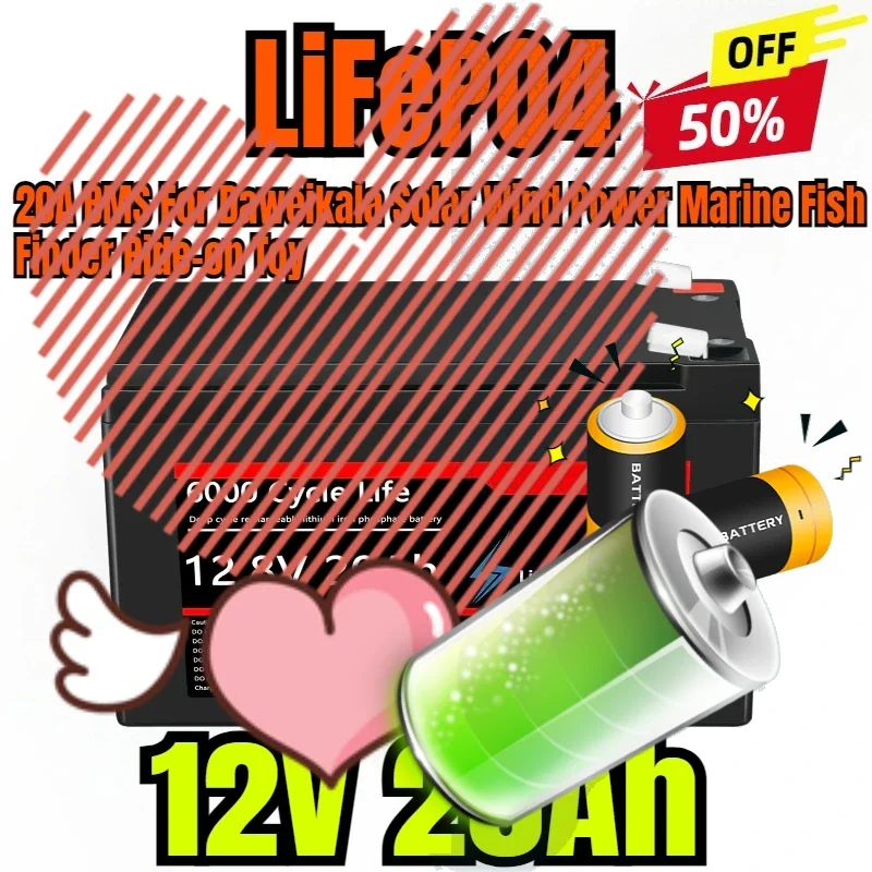 

12V 20Ah Lithium Battery LiFePO4 DeepCycle Rechargeable Battery With 20A BMS For Solar Wind Power Marine Fish Finder Ride-on Toy