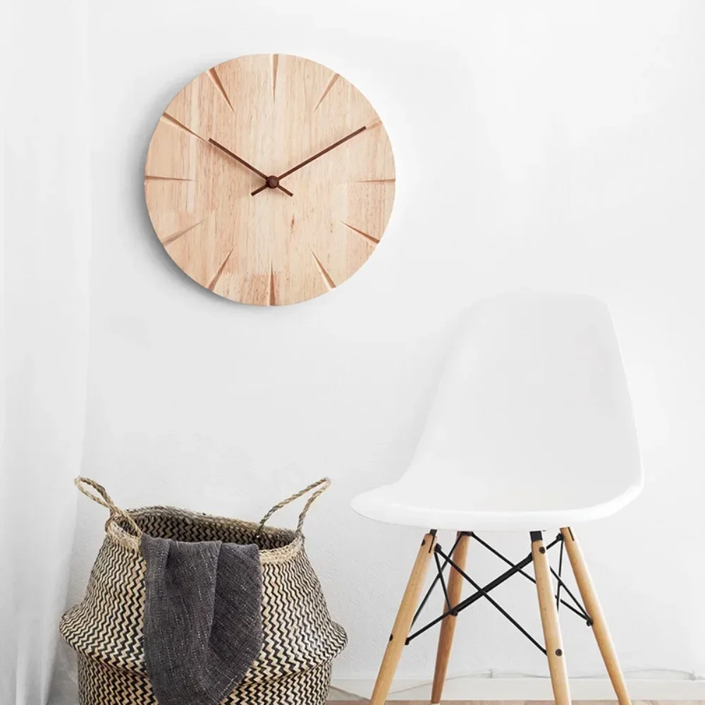 Wooden Creative Nordic Solid Wood Wall Clock Office Living Room Wall Clock Decoration High Grade Wall Clock Silent Clock