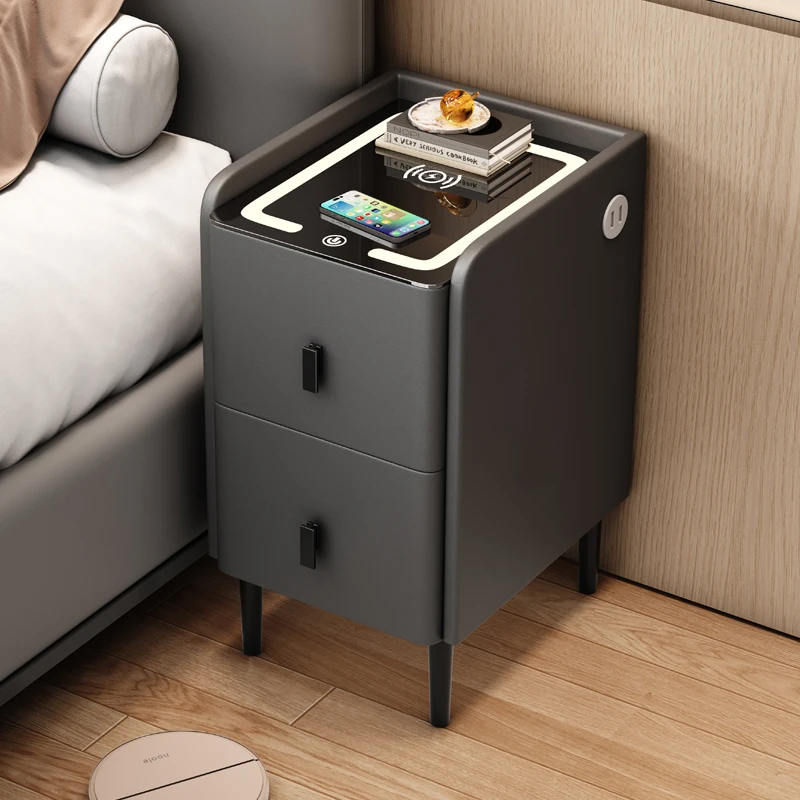 منضدة ذكية ضيقة للغاية وطاولة بجانب السرير فاخرة وخزانة تخزين من الخشب الصلب ومنظم غرفة نوم مدمج مع شحن #1