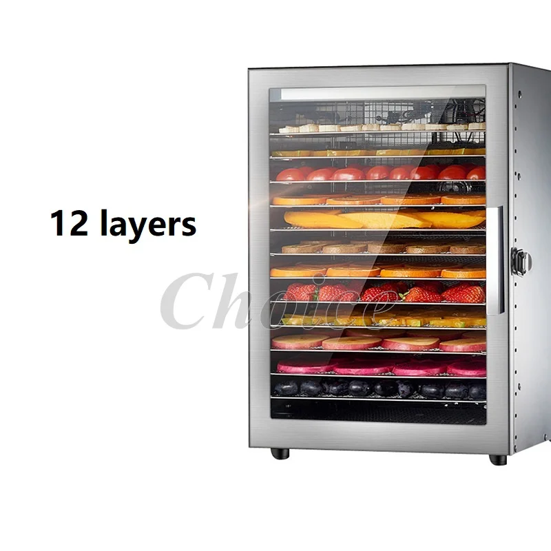 12 Trays Food Dehydrator Stainless Steel Snacks Vegetable Fruits Drying Machine Herb Meat Dryer Commercial Household 220V