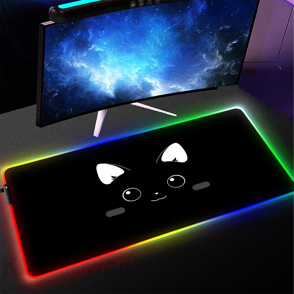 Locked Edge Office Mousepad Gaming Speed Keyboard Pads Table Carpet Computer Gamer Desk Mat Cat Patten HD Print RGB Mouse Mat