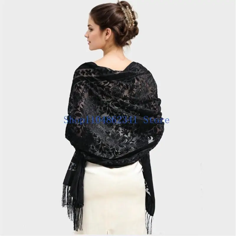 5ASD Long Long Tassels Women's Shawr Neck Wrap Wrap Engant Teric Chinese Dress Shawl وشاح لشال لمناسبة خاصة