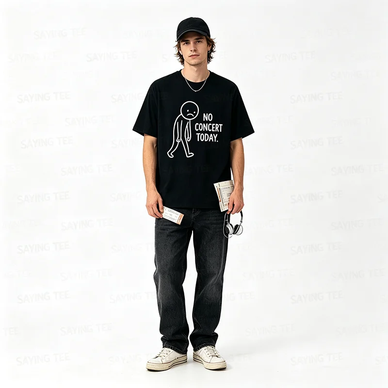 Lustiges trauriges Strichmännchen, kein Konzert heute, Musikliebhaber, Humor-T-Shirt, Y2k, verspieltes Comic-Grafik-Spruch-T-Shirt, personalisierte Streetwear – Detail 8