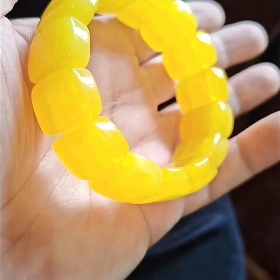 Natural Baltic Amber Elastic Wide Bracelet Yellow Beeswax Gemstone Bangle Men Women Healing Jewelry Real Ambers Amulet Bracelets