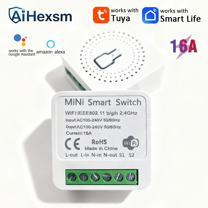 

16A 2.4G Wifi Smart Switch Smart Home Light Switches Module 2 Way Control Work with Tuya Smart Life Alexa Google Home Switch