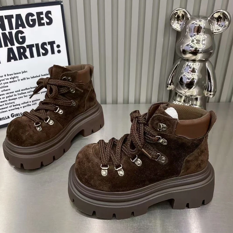 الشقق حذاء من الجلد للنساء منصة أحذية مصممين الدانتيل يصل موضة الشتاء الثلوج الأحذية 2025 جديد الجلد المدبوغ دافئ تشيلسي بوتاس دي موهير