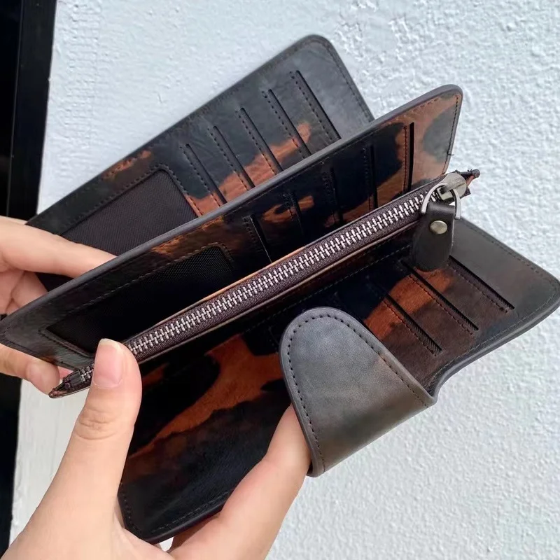Leather long Women's wallet Vintage plant tanned top layer cowhide clutch bag Large capacity multi slot wallet