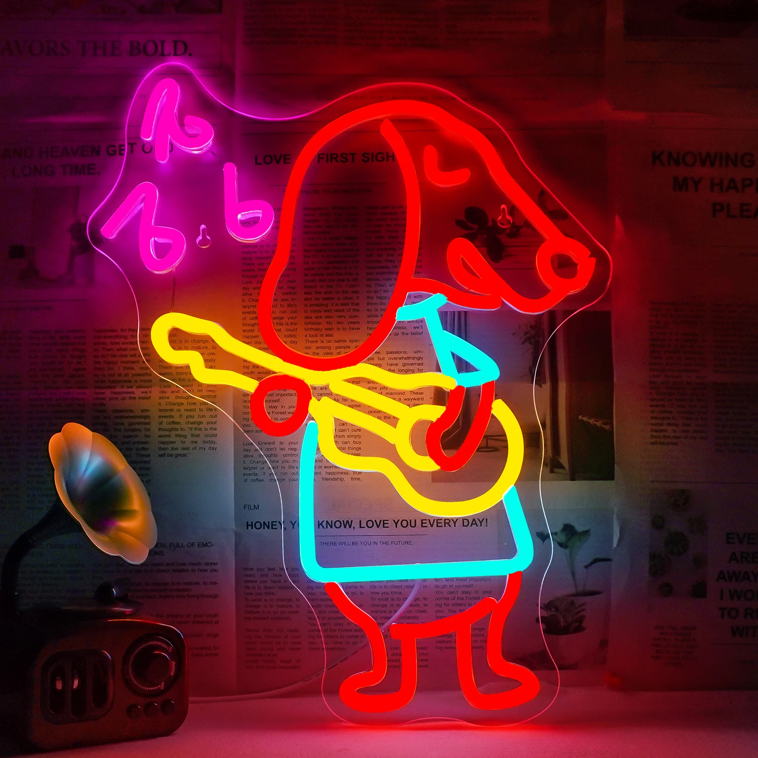 Playing Guitar Dachshund Neon Sign Led Lights Creative Signs Room Decoration Party Bar Music Club Bedroom Dimmable USB Wall Lamp