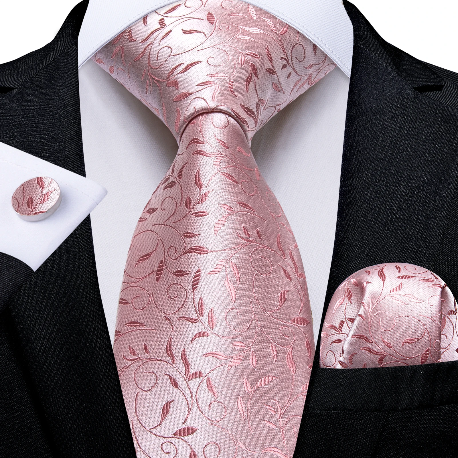 Rosa kariertes Paisley-gestreiftes, solides Business-Hochzeitskrawatten für Männer, Bräutigam-Accessoires, 8 cm Krawatten-Set, Taschentuch, Manschettenknöpfe, Geschenk – Detail 16