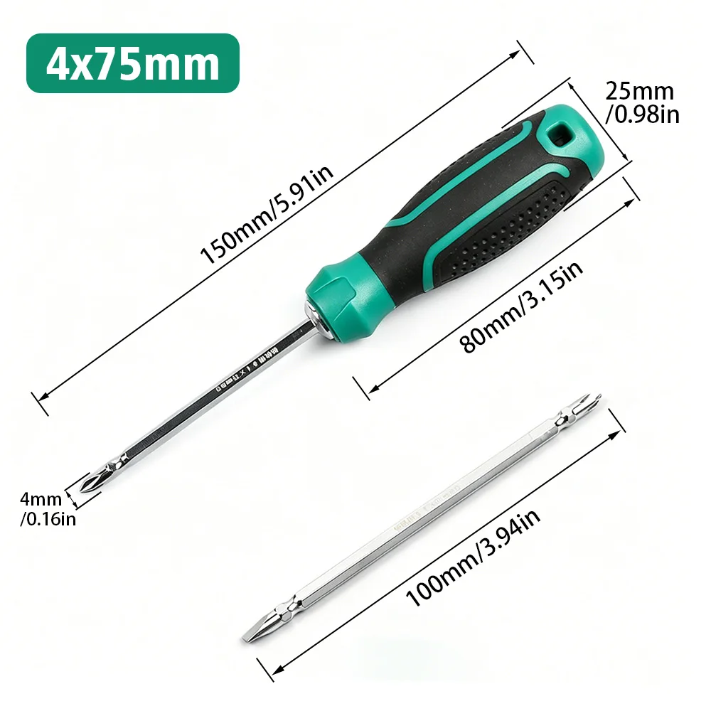 1 Piece 4×75mm Multi-purpose Dual-head Screwdriver, Cross and Slotted Dual-use Magnetic Screwdriver for Household Use