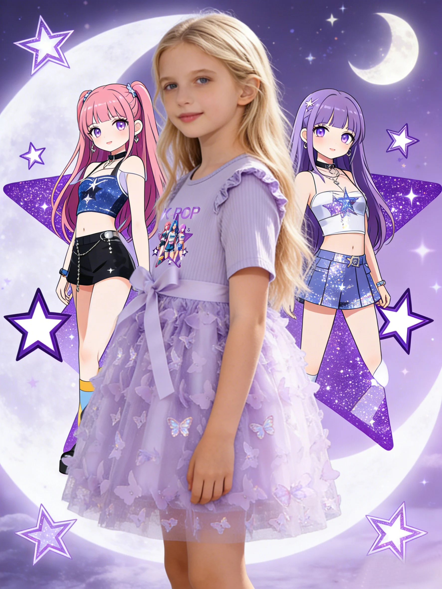 Children's sweet and cool style princess dress with second - dimension prints girl + three - dimensional butterfly tulle skirt,