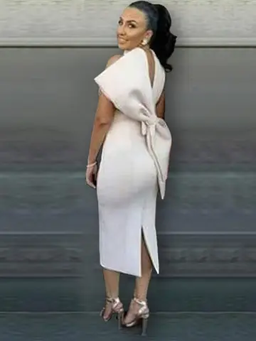 Party Wit Bodycon Vrouwen Jurk Met Terug Grote Boog Sexy Mouwloze Club Evenement Vieren Fashion Cocktail Wedding Bruidsmeisjetoga