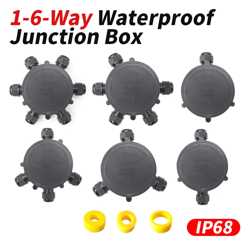 Round 1-6-way Waterproof Junction Box 24A/450V Outdoor LED 4-8mm Wire Diameter 2/3/4/5-way External Electrical Terminals IP68