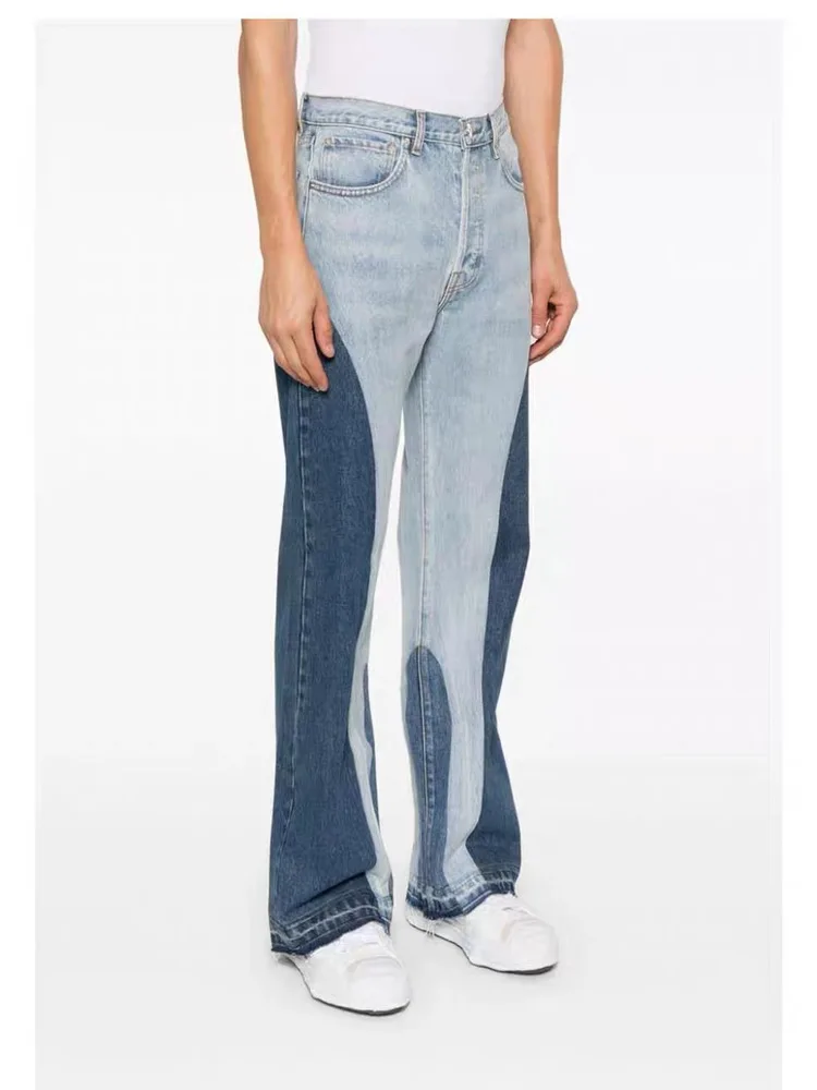 جينز رجالي كاجوال عتيق من American Sle بأرجل مستقيمة وواسعة الساق جينز متوسط الخصر مرقع فضفاض يناسب جميع المواسم #1