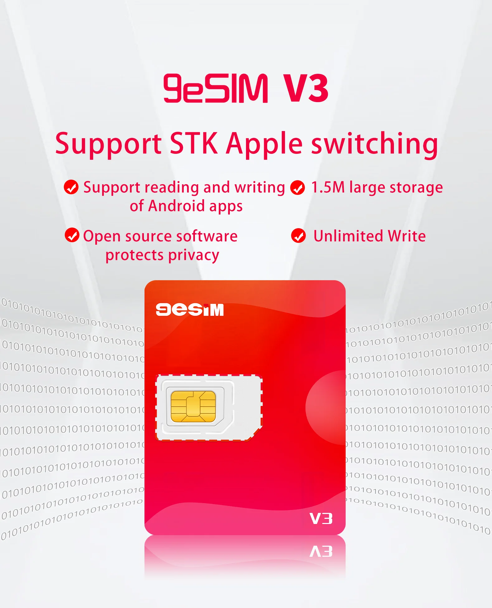 9esim V3 Physical ESIM Write Card Mobile Unlimited Download Profile Compatible with ESIM Unlocked Mobile Phones Support STK Menu