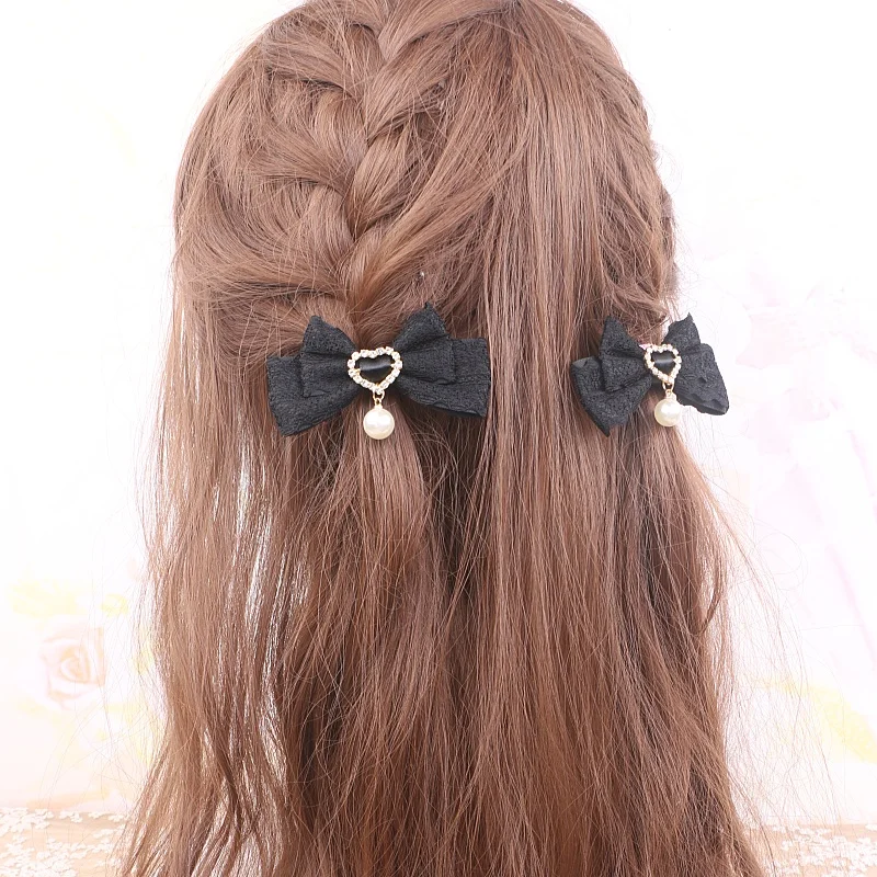 Kawaii Lolita Barrettes Jirai Ke Headdress Two Pieces Sweet Cute Japanese Lace Bow Hairpin Side Clip Akcesoria do włosów dla kobiet — zdjęcie 5
