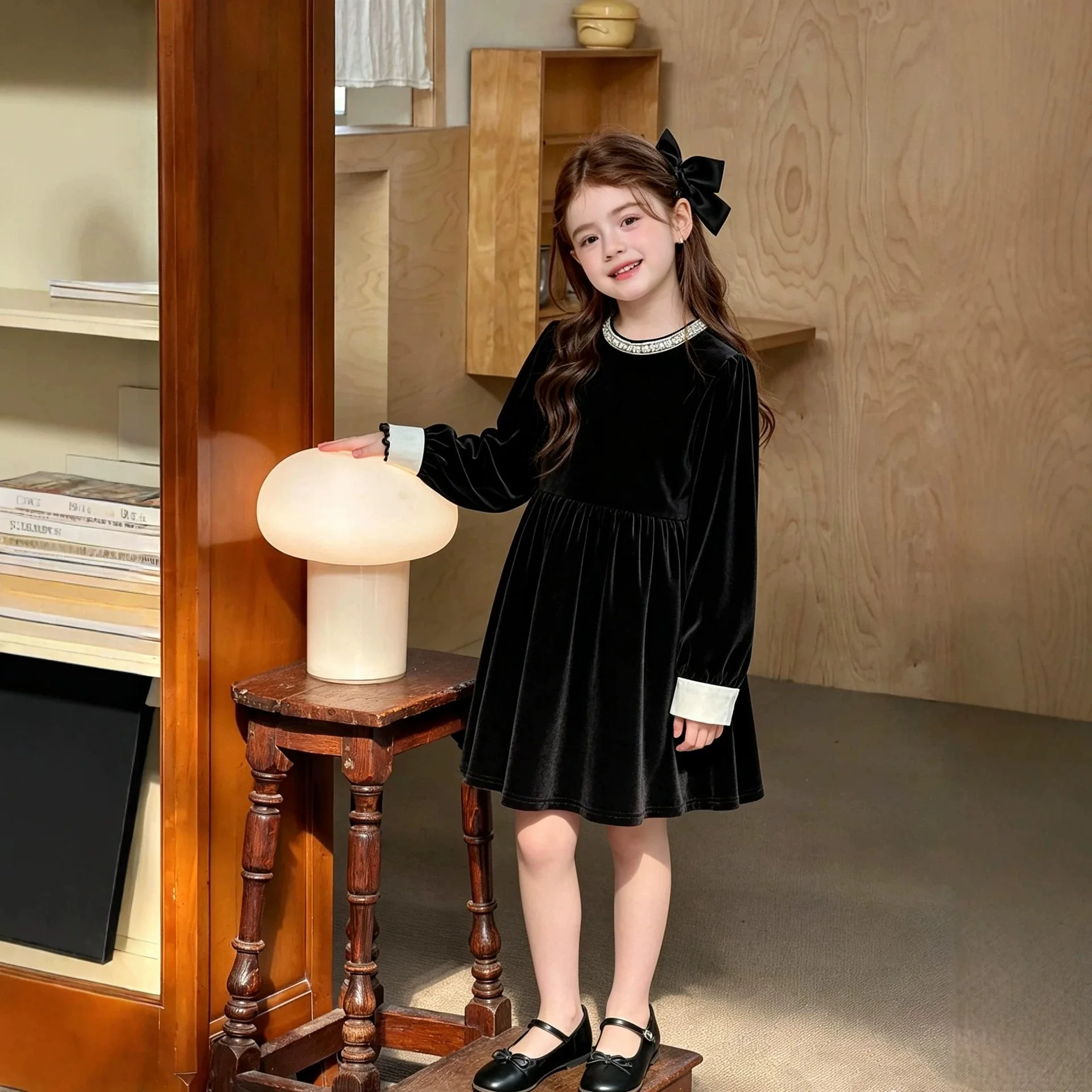 Girls' Little Fragrant Style Dress Autumn New Children's Long Sleeve A-line Skirt Girls' Korean Long Skirt