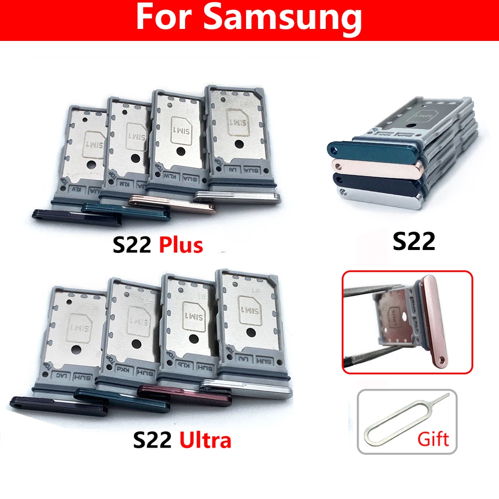 Dual Card Phone Sim SD Card Tray Holder For Samsung S22 Ultra Plus Sim Chip Holder Slot Adapter Parts