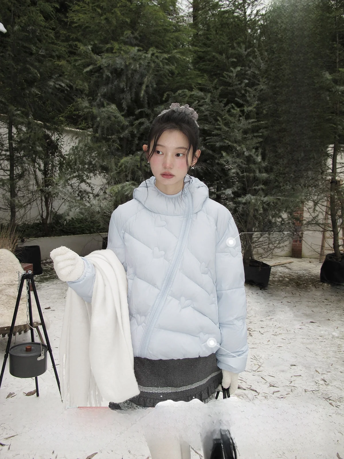 

Ice Fog Blue Embroidered Heart down Jaet Women's Winter Sweet Cute Slimming ort Coat Casual Loose Nylon Fabric Polyester ...