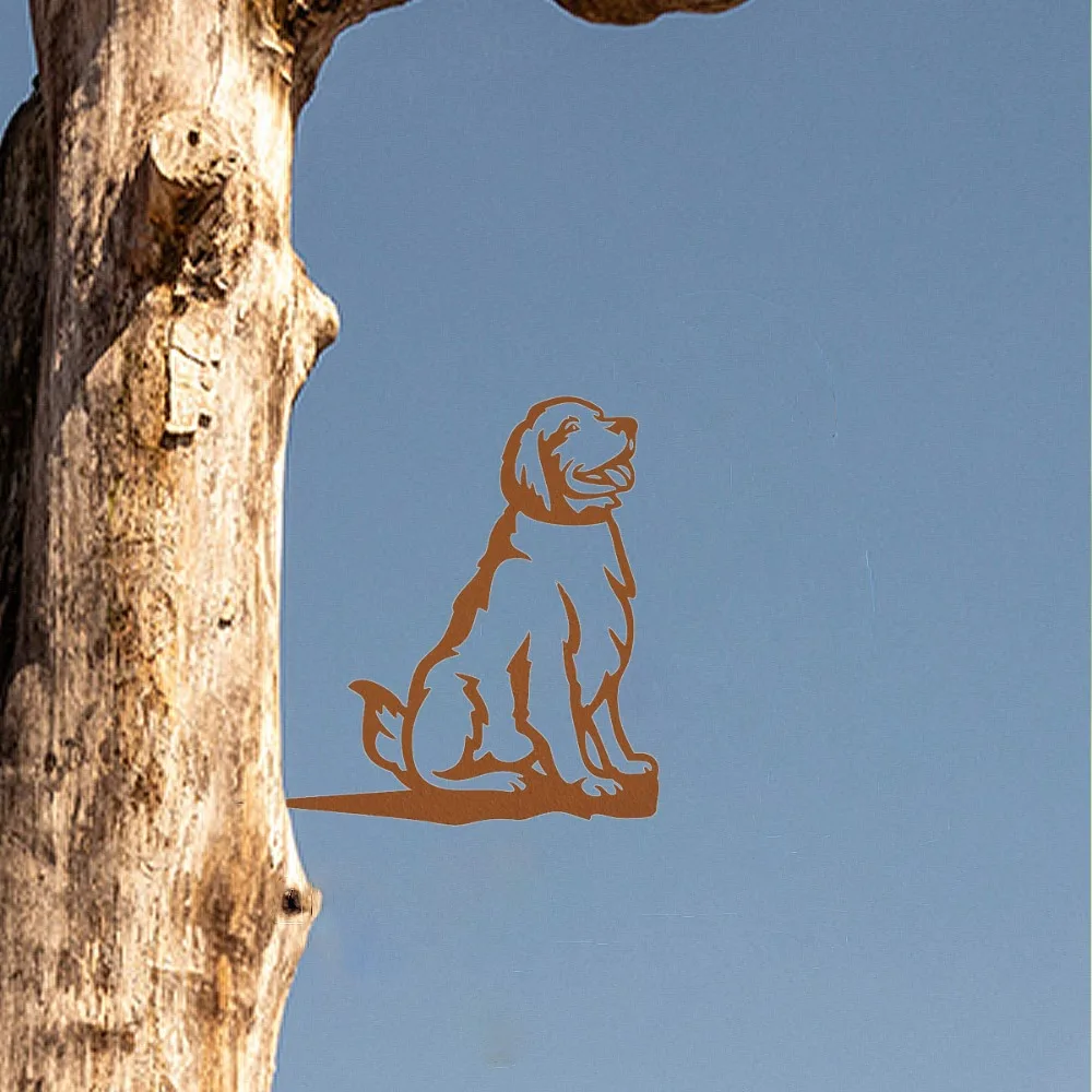 1pc appealing metal golden retriever silhouette puppy cutout rustic home garden art housewarming gift yard elegance