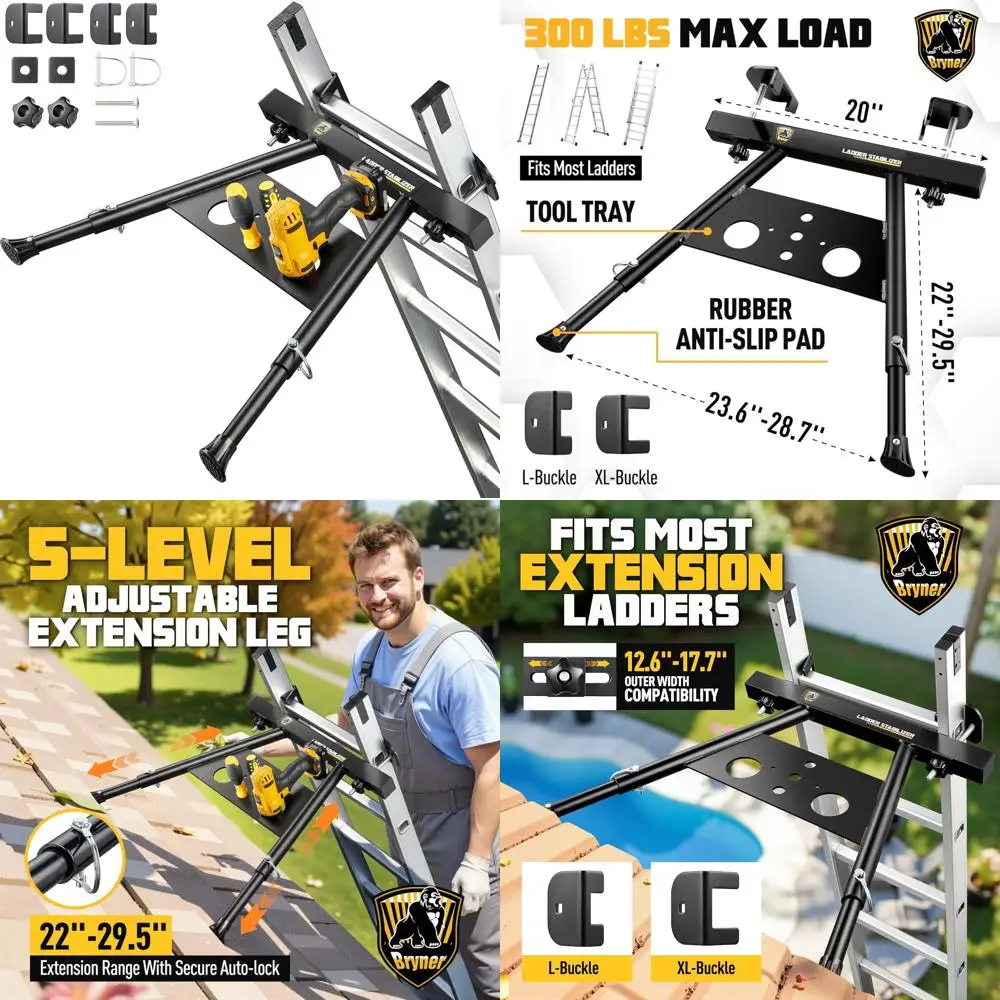 

Roofer's Essential: Premium Aluminum Extension Ladder Stabilizer for Enhanced Safety and Stability on Roof Wall Standoffs