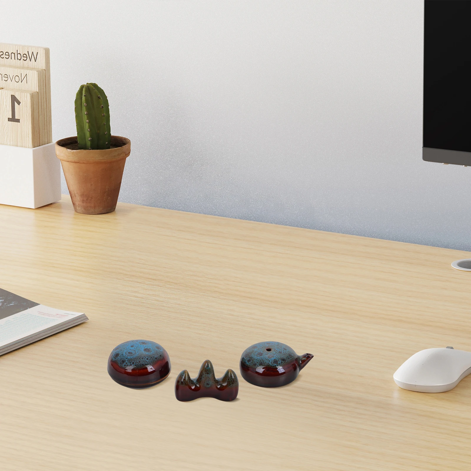 

1 set 1 Set Calligraphy Set Ceramic Color-Changing Inkstone Pen Rest Ink Box Four Treasures Study Accessories Desk Organizer For