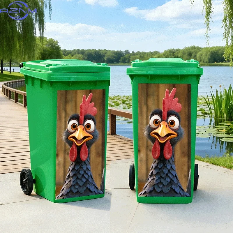 2D Flat Printing 1pc Trash Can Sticker, Curious Rooster Theme Design, Self-Adhesive Wall Decal for Kitchen Trash Can Decoratio