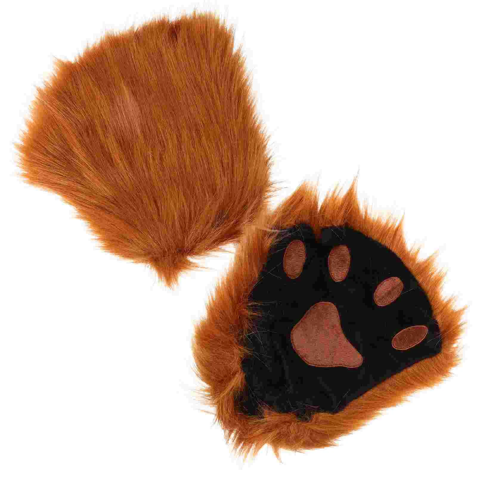 Animal Ear Gloves Winter Paw Cosplay for Half Finger Warm Accessories Polyester Mittens Women's Cute Furry Paws