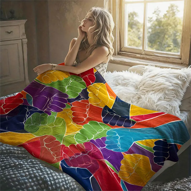 Colorful Raised Fists Flannel Blanket Warm Soft Halloween Christmas Decorative Couch Warm Cozy All-Season Gift